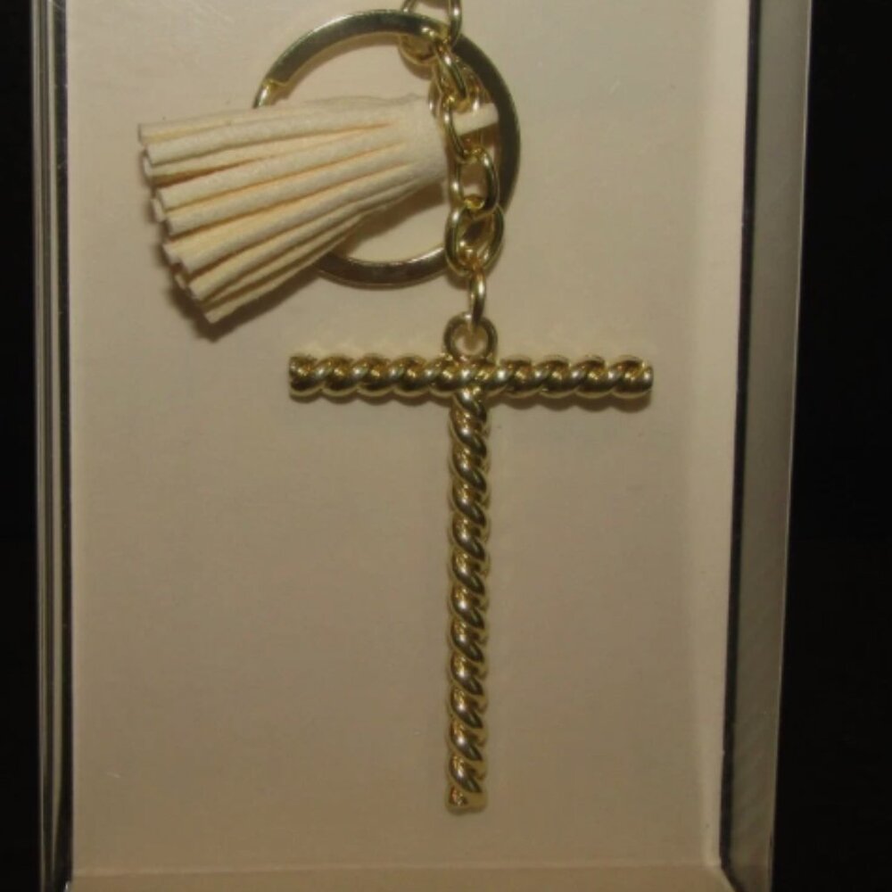 Gold Tone "T" Initial Keychain Charm 5 Inches NIP with tassel Modern Expression